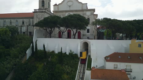 aerial: lift rising to the graça church and the sophia de mello breyner andresen viewpoint in lisbon