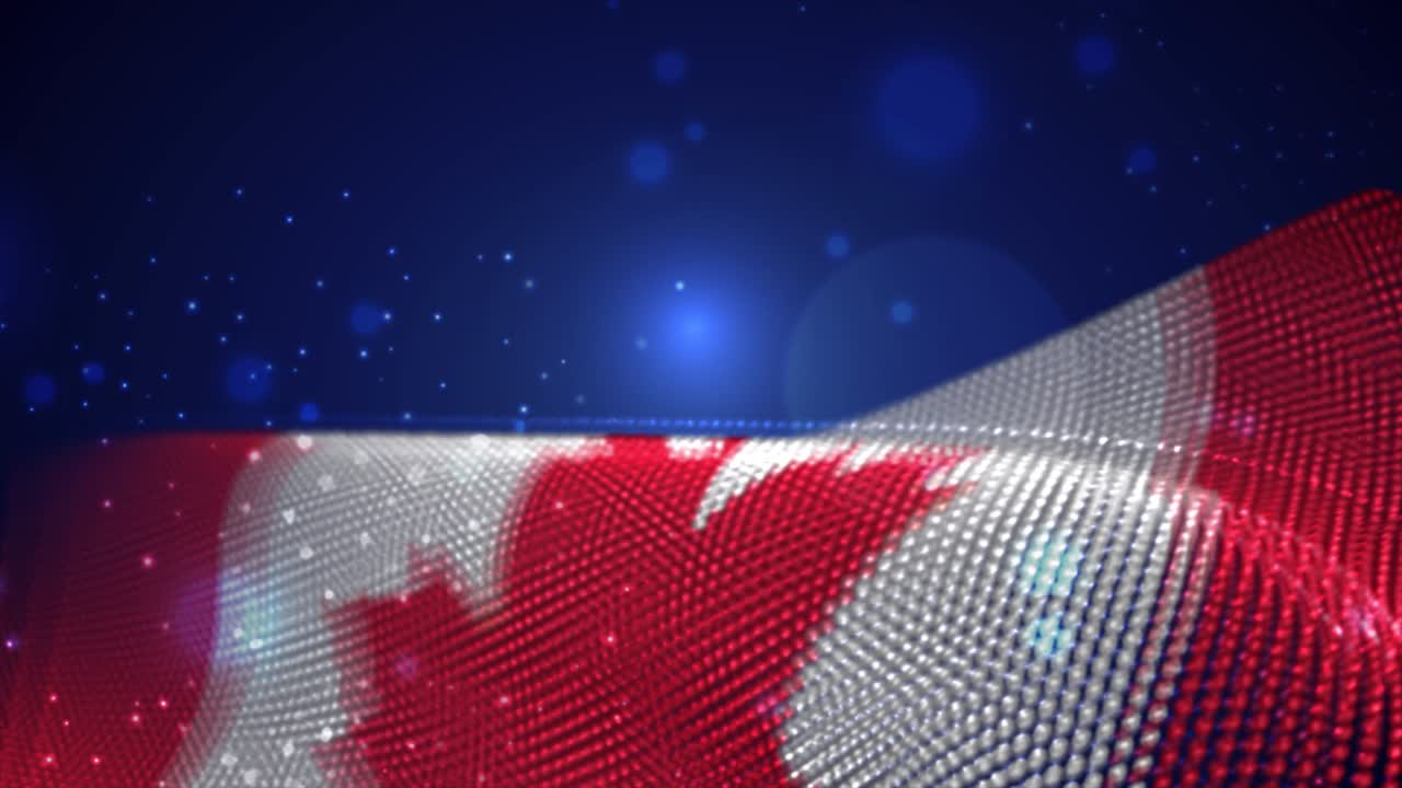 Canada waving flag on blue background with bright flares, motion loop