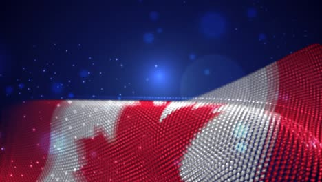 canada waving flag on blue background with bright flares, motion loop