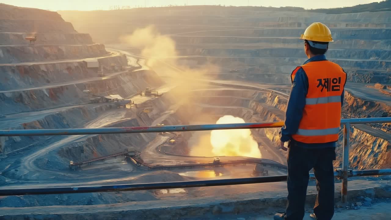 Open-pit mining at sunset