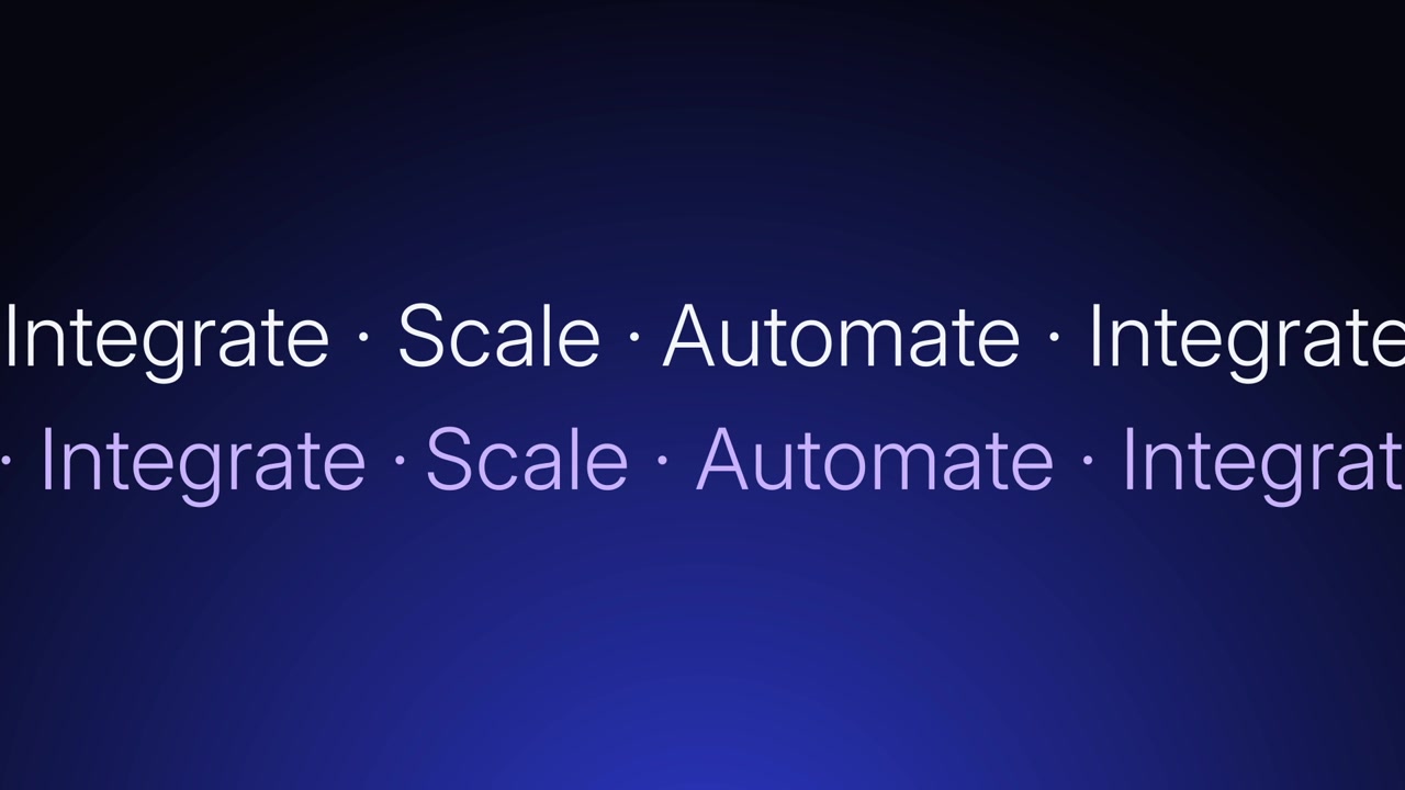 Animated Text Overlay with Business Keywords on Blue Gradient Background