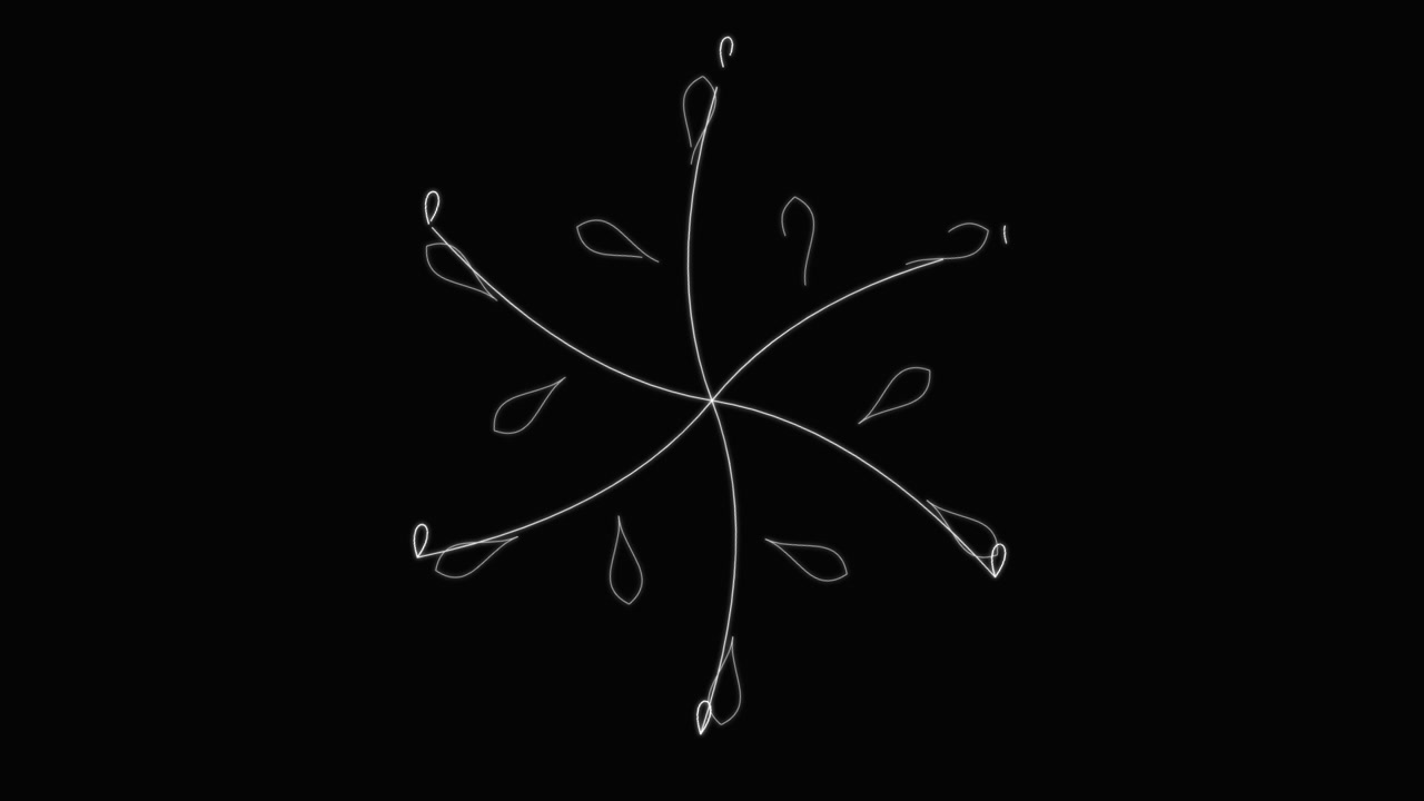 Disegno a linee animate di un fiocco di neve che si forma su sfondo nero