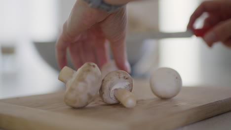 movimiento lento de los hongos que caen en la tabla de cortar