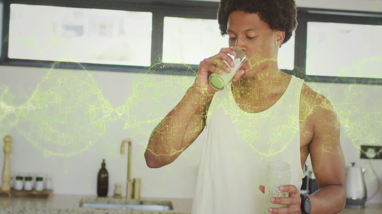 물을 마시는 아프리카계 미국인 남성에 대한 dna 가닥의 애니메이션