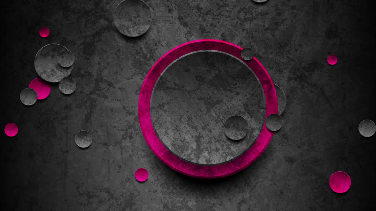 animación de video grunge geométrica con círculos negros y púrpuras