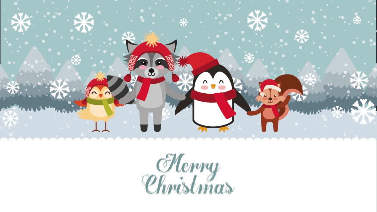 feliz tarjeta de navidad con animales lindos