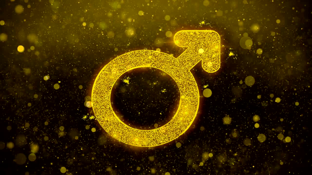 el signo de género femenino icono de brillo dorado partículas de brillo.