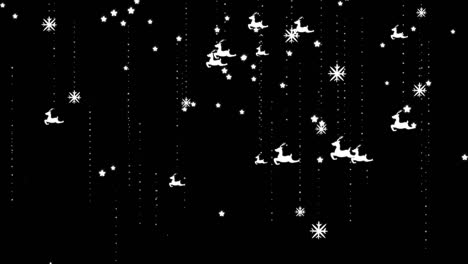 christmas snowflakes and ornaments background  - falling snow, star, deer and particles.