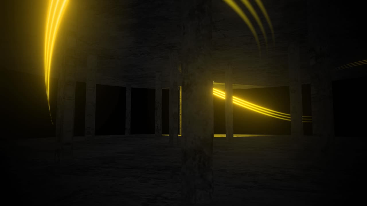 Abstract Futuristic Concrete Tunnel with Yellow Neon Lighting