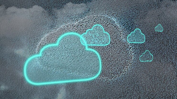 Animation of digital clouds over sky