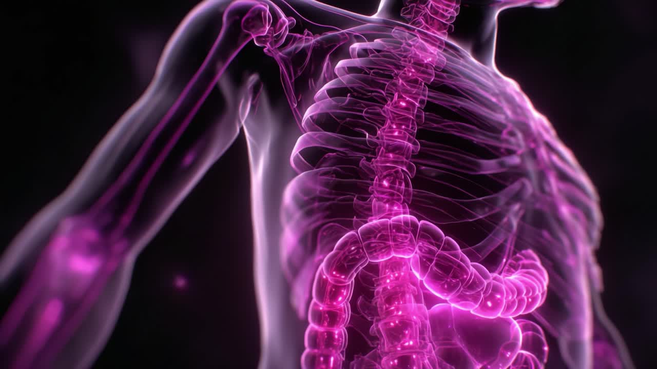 A Stunning Visualization of the Human Skeletal and Digestive Systems Highlighting Anatomical Structures with Glowing Effects and Detailed Representation