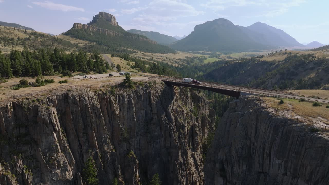 Scenic view of Beartooth Highway bridge in Montana, surrounded by cliffs