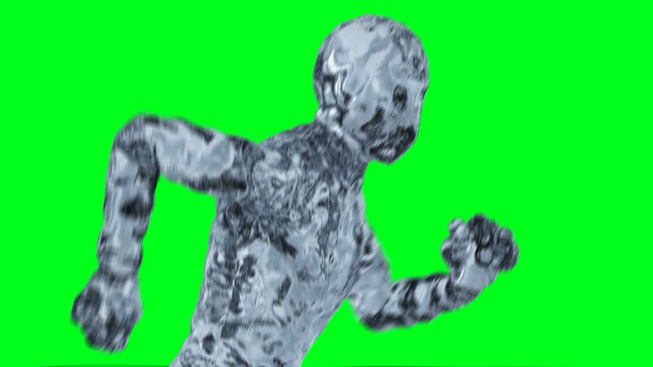 얼음, 유리 남자 캐릭터 애니메이션, 녹색 화면에서 고립.
