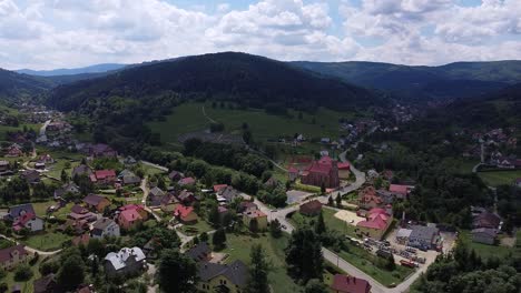 flight over stunning empty village in mountains