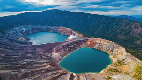 aerial view of twin volcanic crater lakes