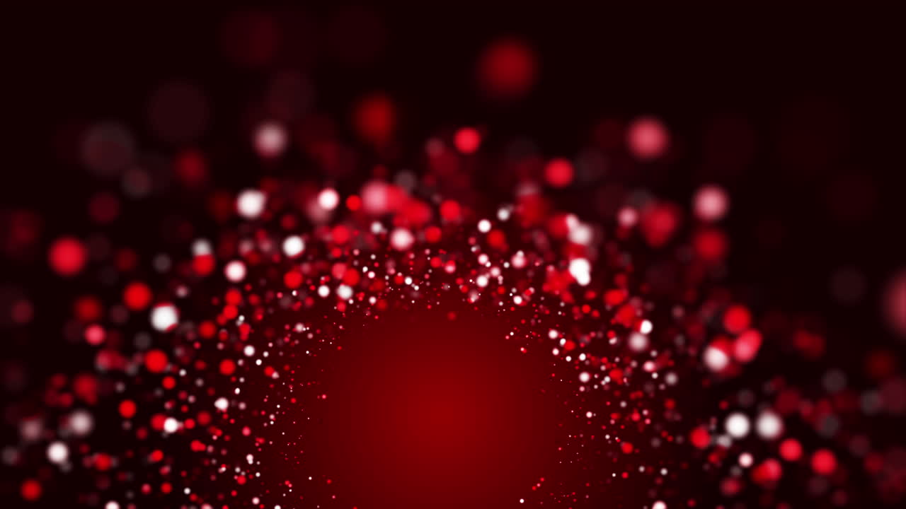 Red glowing shiny round particles fly around the vortex. Abstract fire animation on a dark looped background.