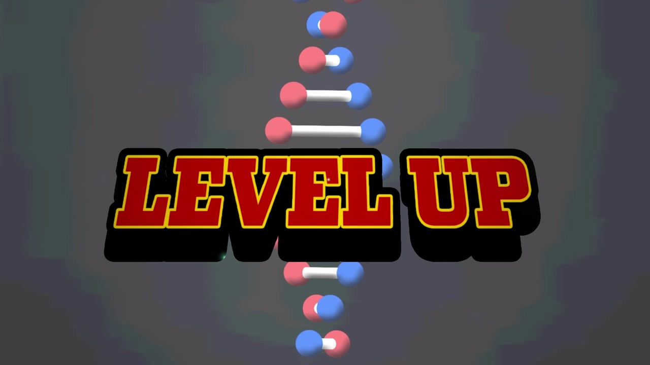 Animation of level up text over spinning dna strand