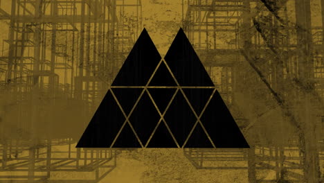 stacked triangle design against textured brown background