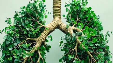 a model of a human lungs with green leaves on it