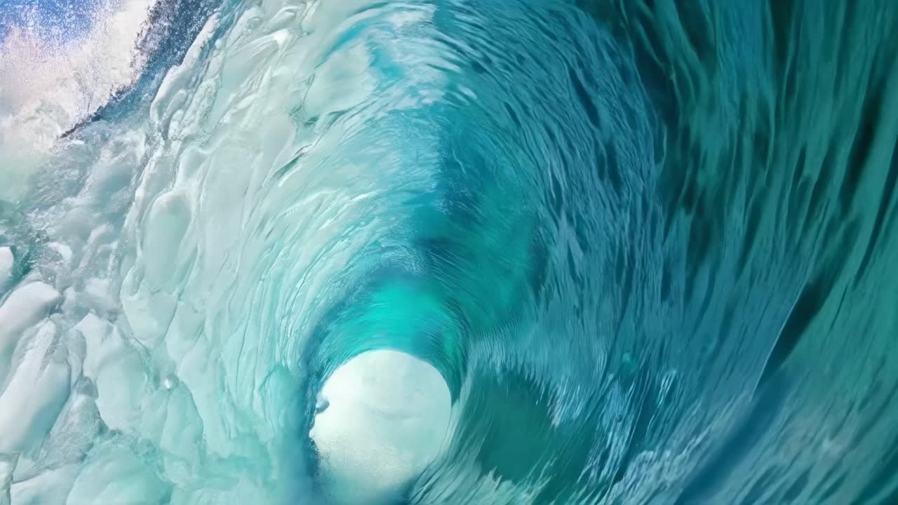 Dynamic close-up of a powerful ocean wave captured from a low angle ...