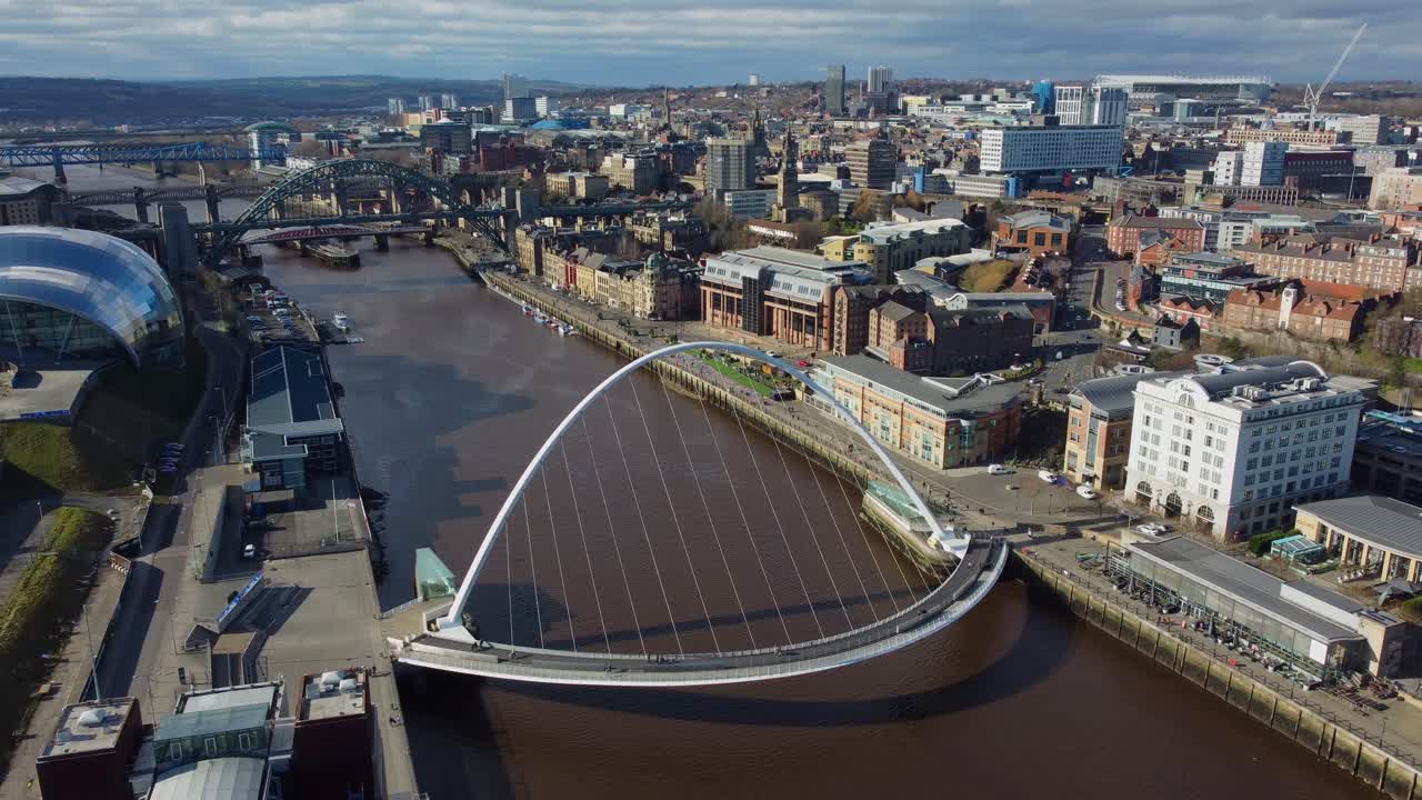 Aerial view overlooking Newcastle Quayside from Millennium Bridge