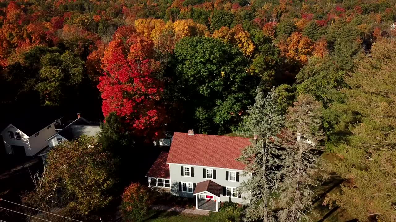Fall Mountain Country House Drone shot Zoom | Premium Stock Video Footage