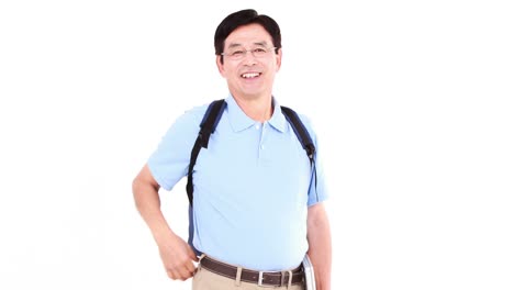 Middle-aged-asian-man-showing-his-thumbs-to-the-camera