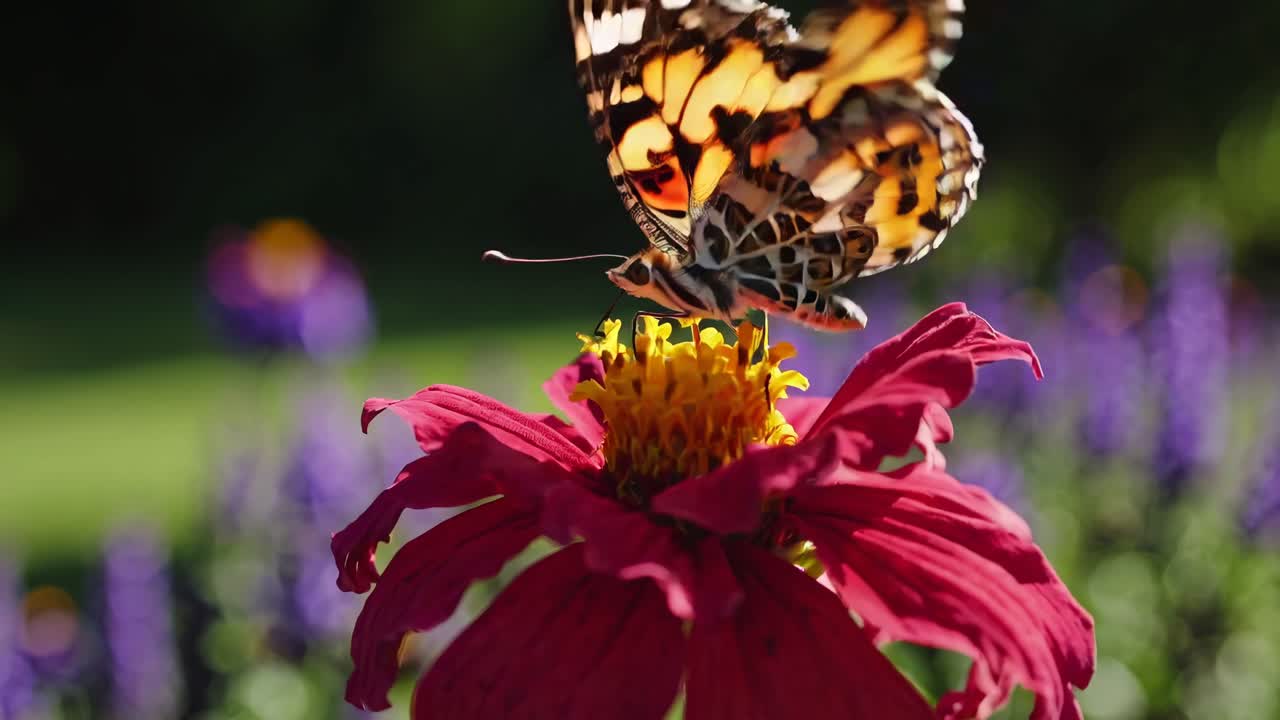 A vibrant garden with colorful flowers captured at eye level, showcasing nature's beauty