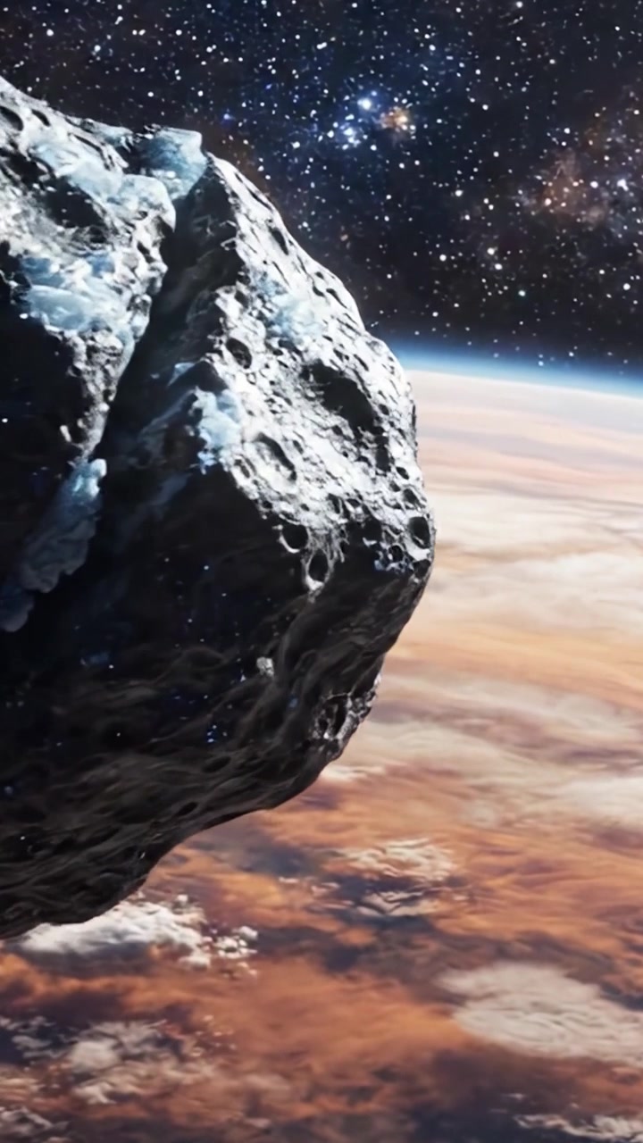 Un viaggio mozzafiato nello spazio: osservando un asteroide che passa sopra un esopianeta colorato, circondato da stelle e meraviglie cosmiche.