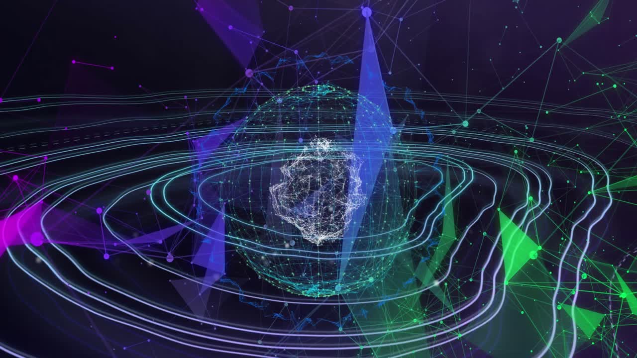 움직이는  ⁇  선 위에 연결된 네트워크를 가진 회전하는 지구