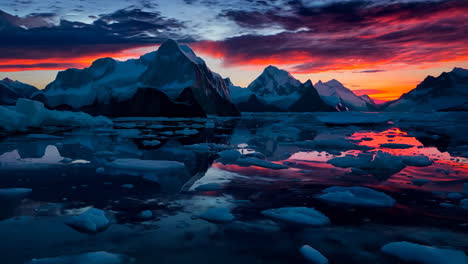 stunning sunset over icy mountains and calm waters in a natural landscape