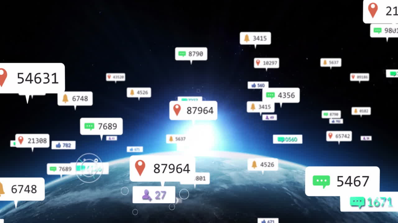 아이콘의 애니메이션 및 전 세계 디지털 데이터 처리