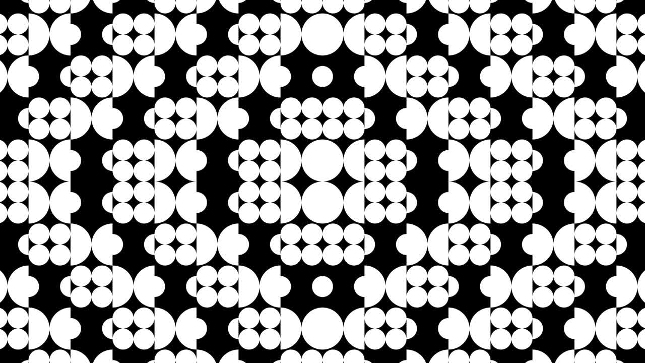 Abstract animated black and white geometric pattern. Circles in minimal dynamic mosaic. Motion graphic background in a flat design