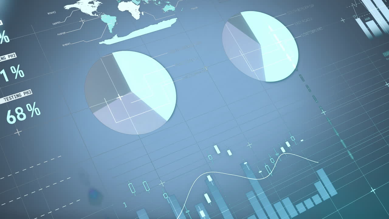 Animation of multicolored infographic interface against blue background