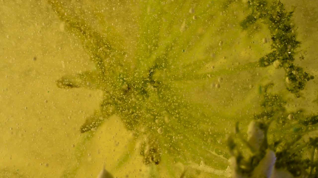 experimentos de botánica líquida alienígena en movimiento con burbujas y escombros en profundidad extrema 60fps