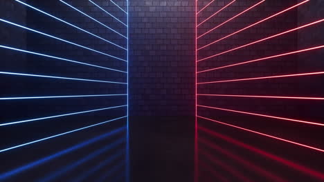 dark brick room with neon lines, 3d rendering.