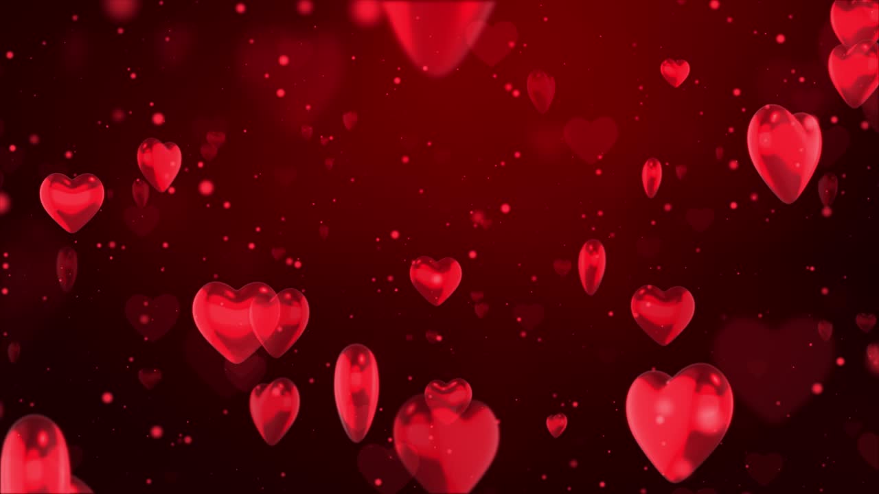 rojo corazones brillantes partículas bokeh movimiento abstracto fondo de animación de bucle 4k. 3d