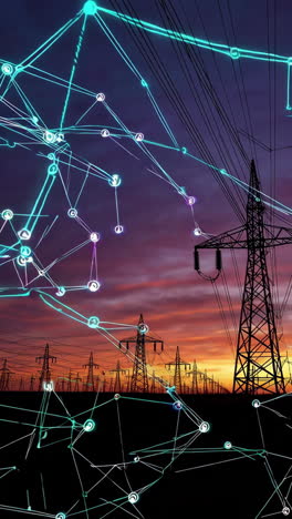 power grid network at sunset