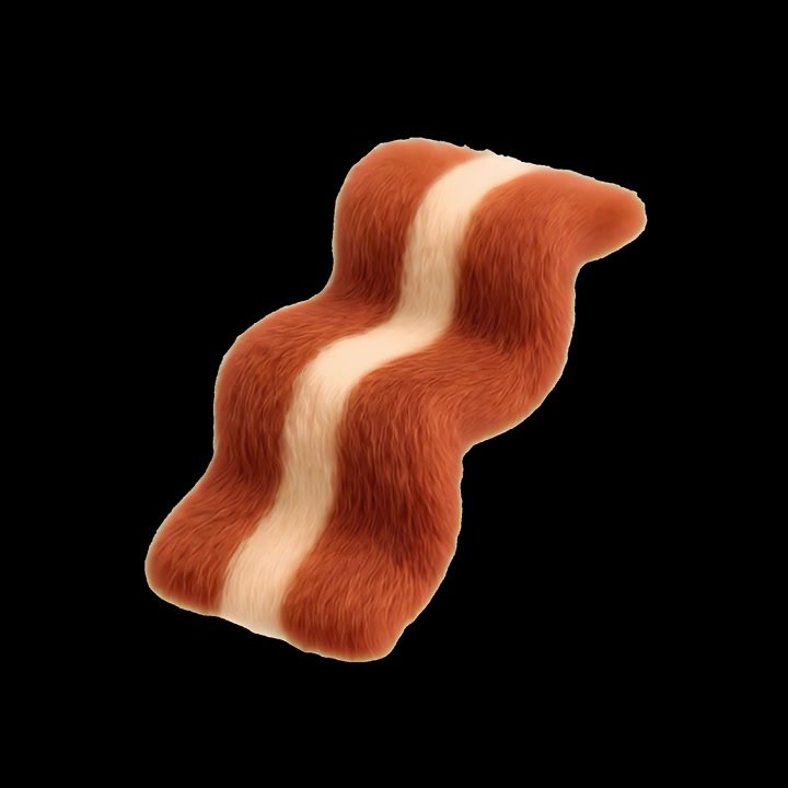 Surreal Furry Bacon Strip Floating Against Black Background