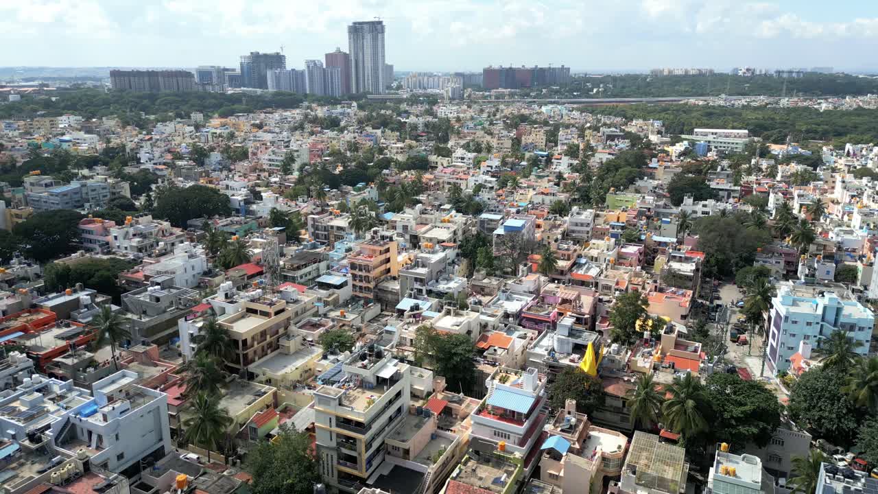 drone move to top to bottom bird eye view in bangalore city in india