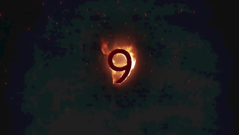 animación de 9 textos en llamas ardientes sobre un fondo oscuro