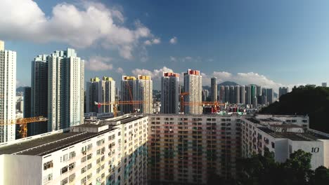 drone reveal of hong kong skyline