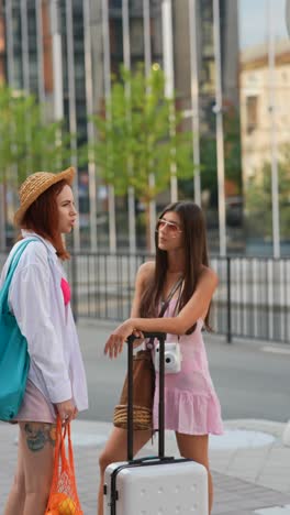 two women friends on a city trip