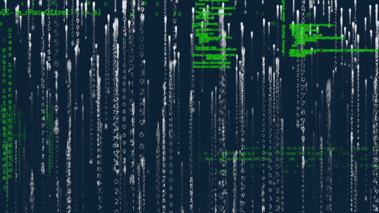 Animation of data processing and networks of connections over dark background