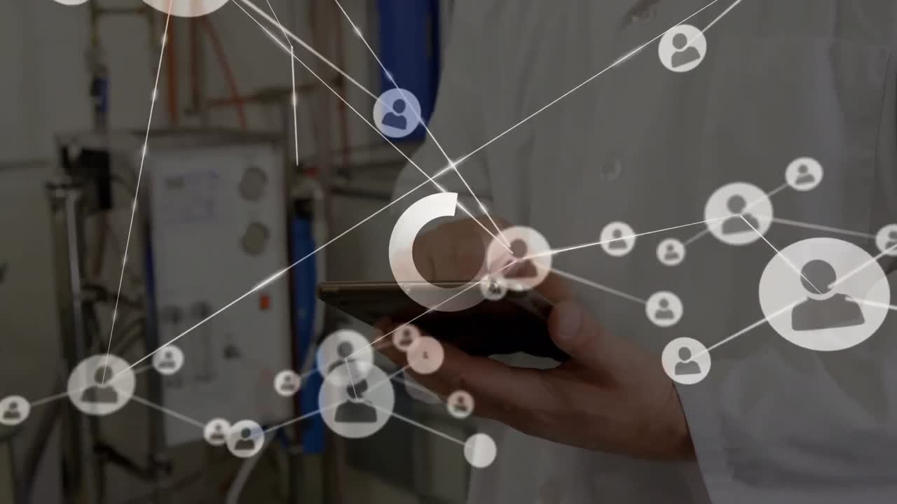 animación de la red de conexiones a través de las manos utilizando la tableta