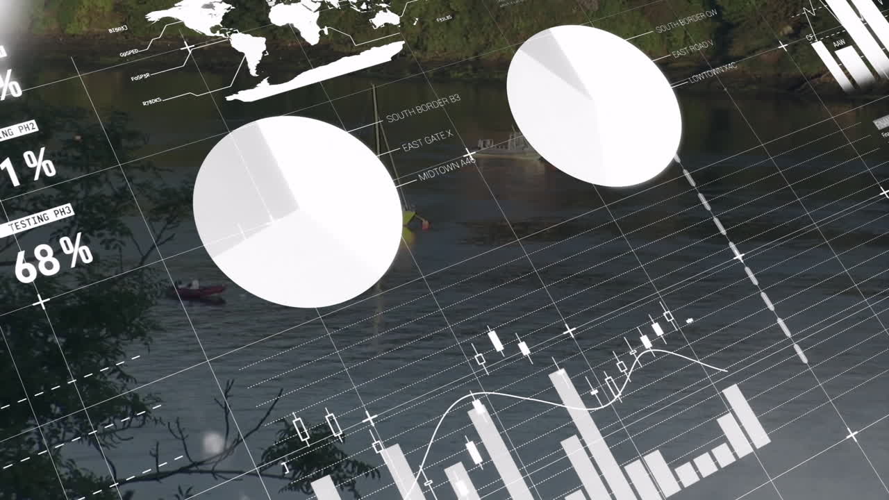금융 데이터 차트 및 그래프: 녹색과 함께 강 위의 애니메이션