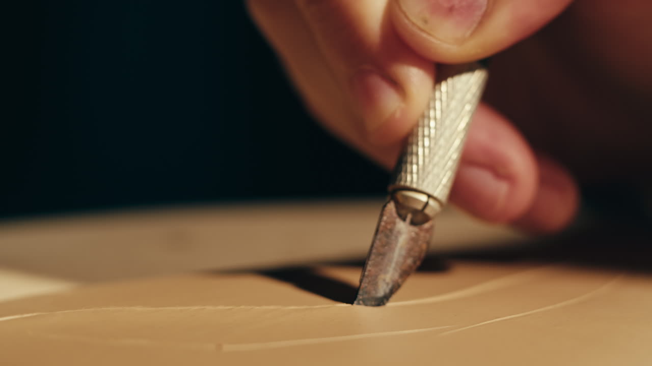Close-up of someone sculpting clay with a knife