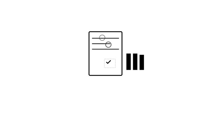 Animated Line Art Icon of Document and Bar Chart