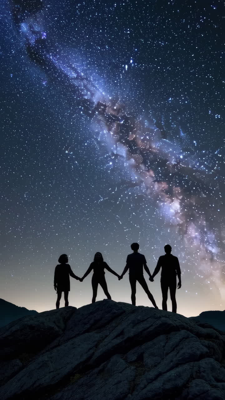 People Silhouettes Under the Milky Way Night Sky