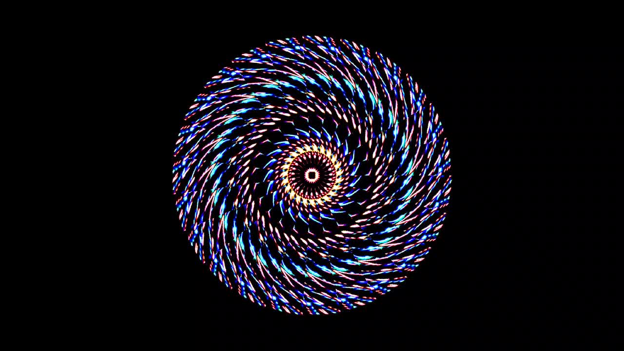 animated round shape of multicolor flashing lights, on a black background